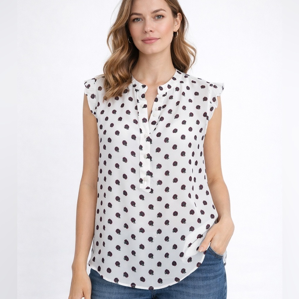 New LOFT Outlet Sleeveless Floral Blouse White Pink Size Small Lightweight Top